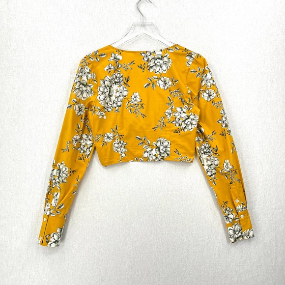 MARISSA WEBB Shirt Womens XS Yellow Karlee Cropped Twist Top Long Sleeve Floral - Picture 5 of 16
